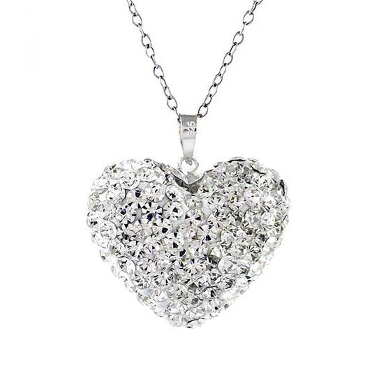 White Sterling Silver Crystal Studded Heart Necklace