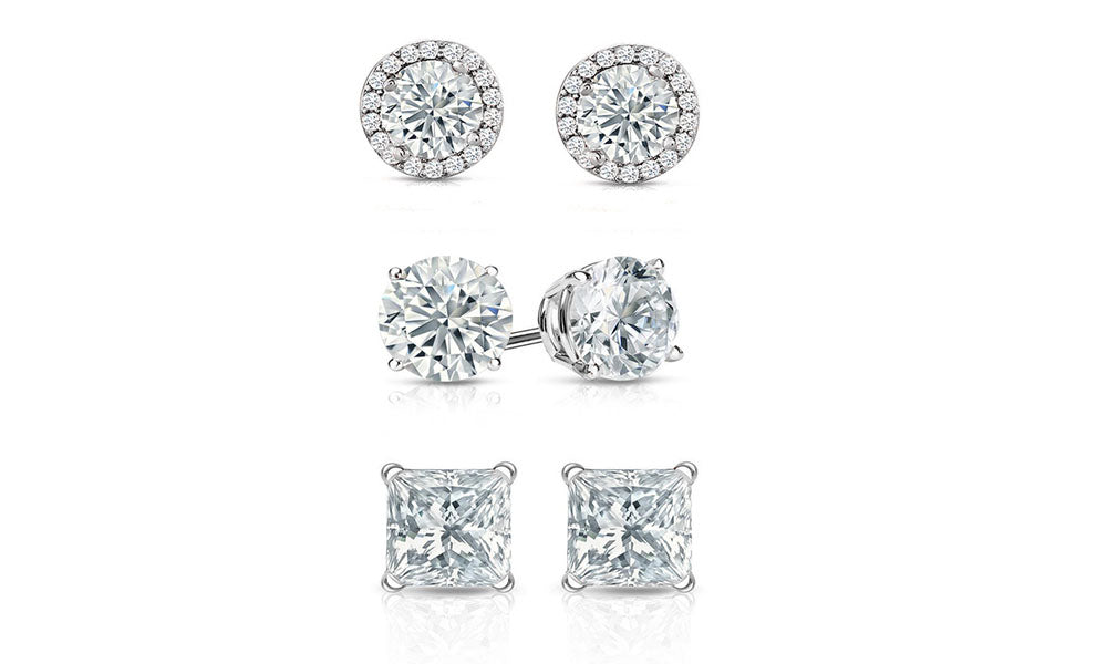 Set of 3 Silver Sterling Silver Stud Earring Collection