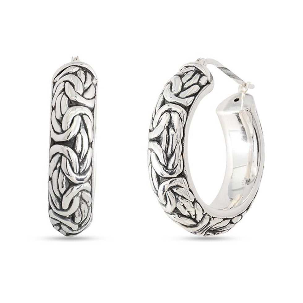 Sterling Silver Artisan Oxidized Byzantine Hoop Earrings