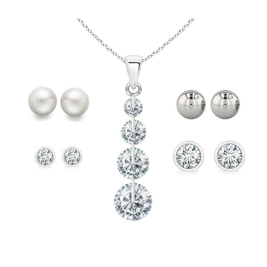 Set of 5 Silver Earrings And Necklace Set