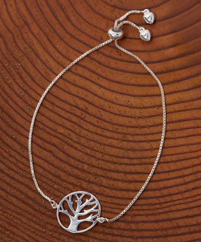 Silver Italian Sterling Silver Tree Of Life Adjustable Bracelet