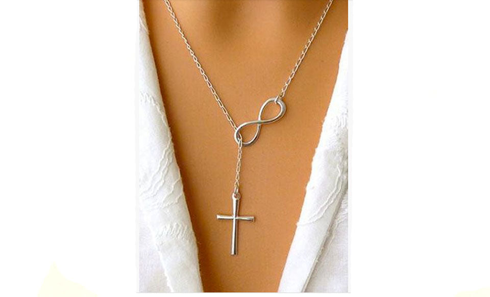 14K Two Tone Gold Infinity Cross Necklace Charm Pendant