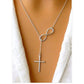 Silver Italian Made Solid Sterling Silver Infinity Cross Lariat Necklace On Neck