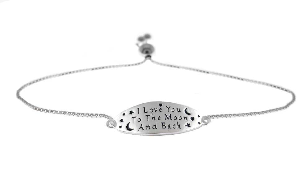 Adjustable "I Love You to the Moon and Back" Sterling Silver Bracelet