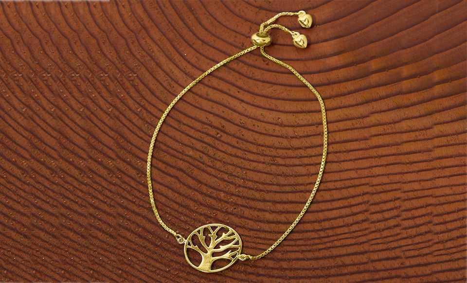 Gold Italian Sterling Silver Tree Of Life Adjustable Bracelet
