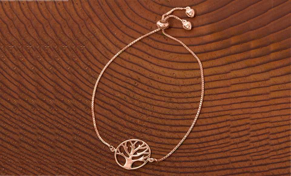 Rose Gold Italian Sterling Silver Tree Of Life Adjustable Bracelet