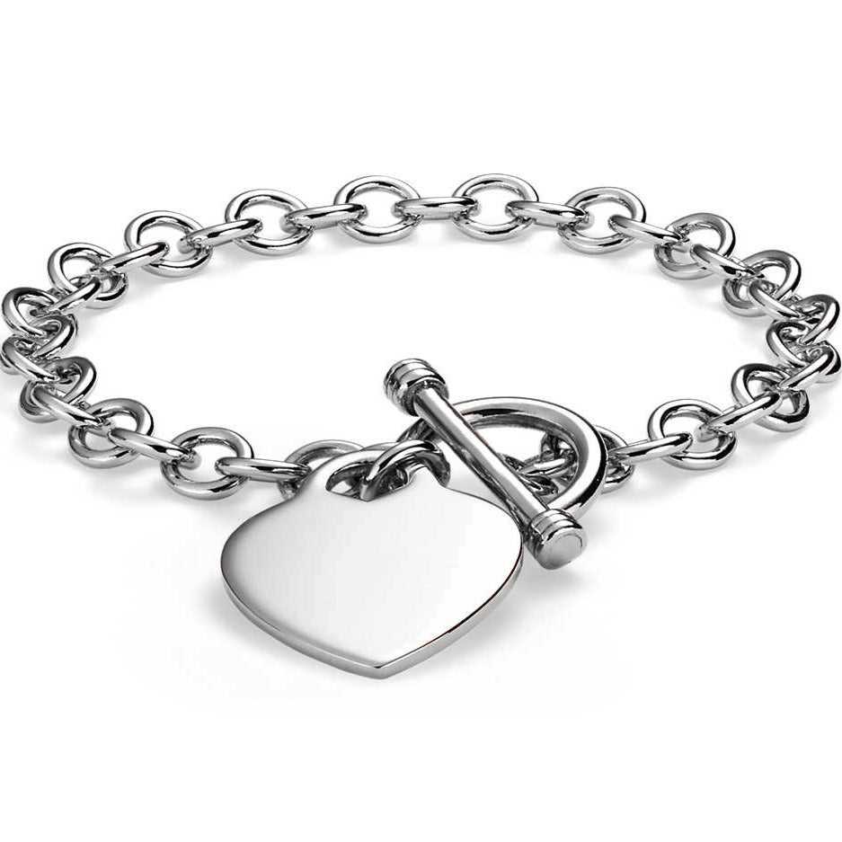 Silver Sterling Silver Heart Charm Toggle Bracelet