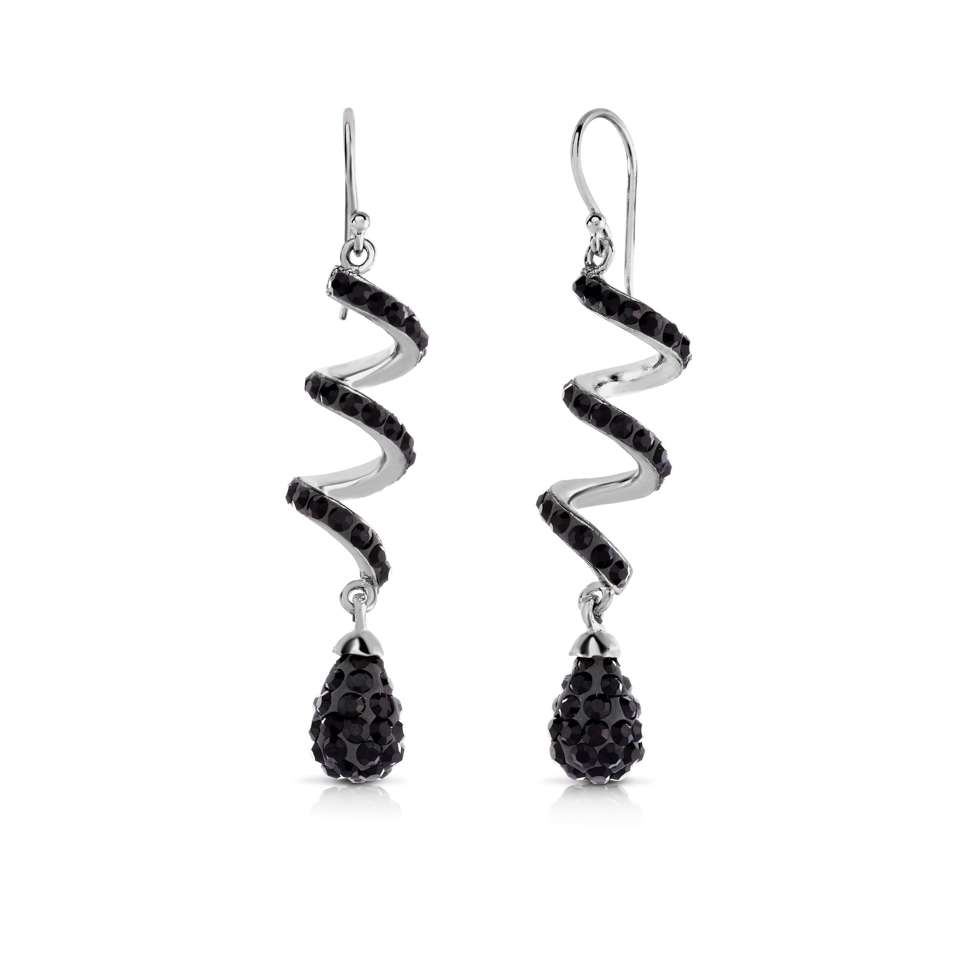 Black Spiral Crystal Drop Earrings