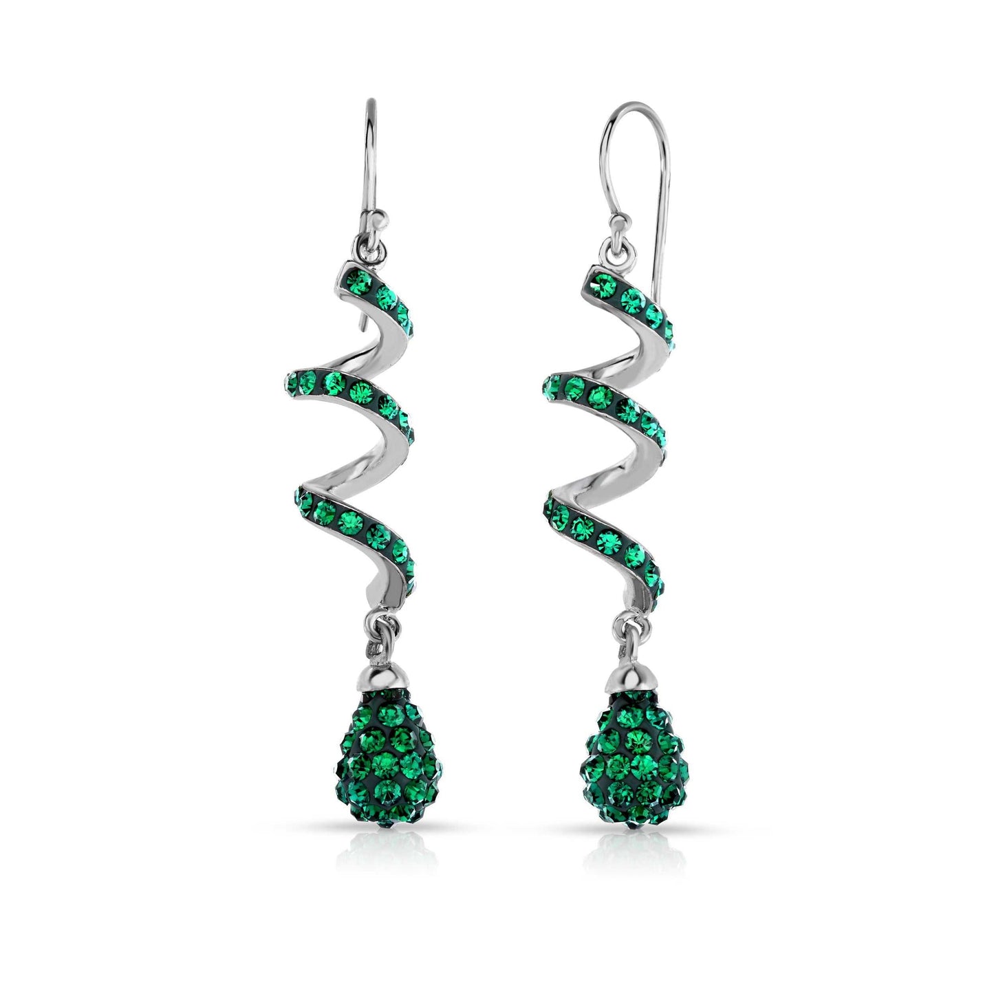 Emerald Spiral Crystal Drop Earrings