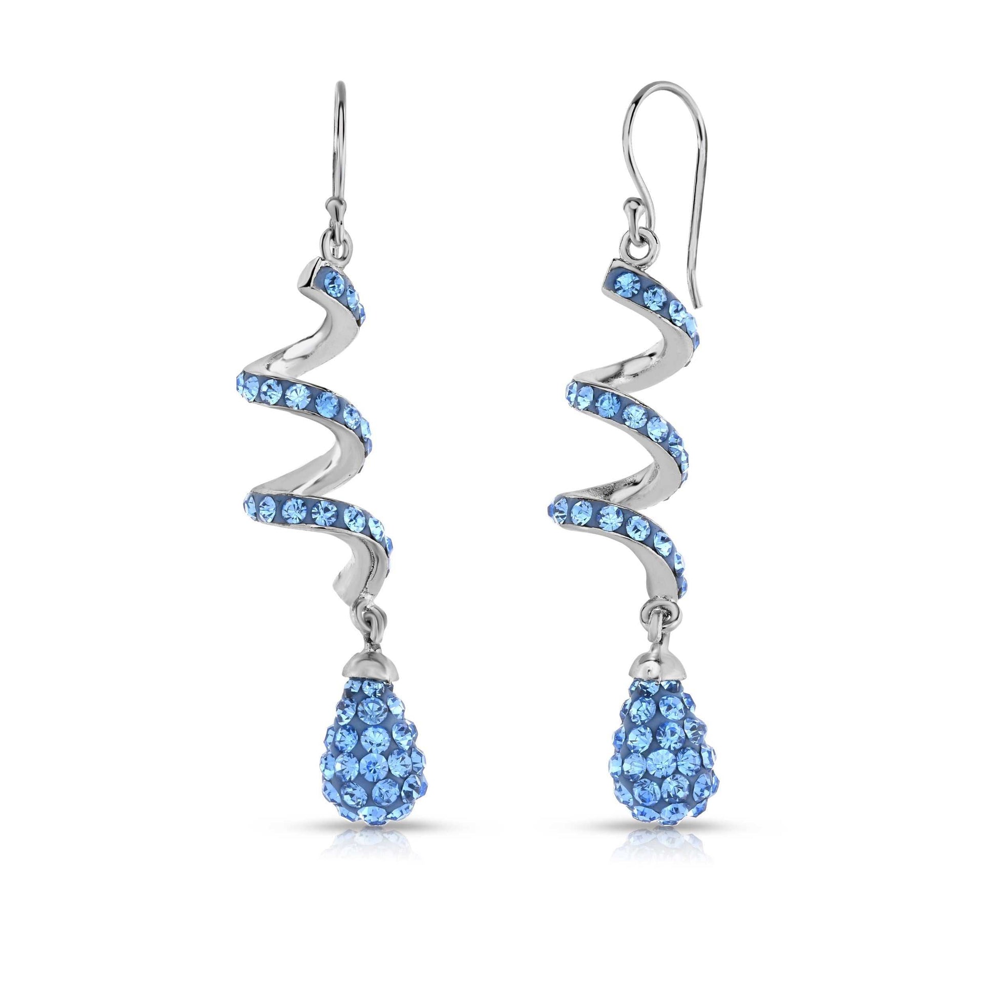 Light Blue Spiral Crystal Drop Earrings