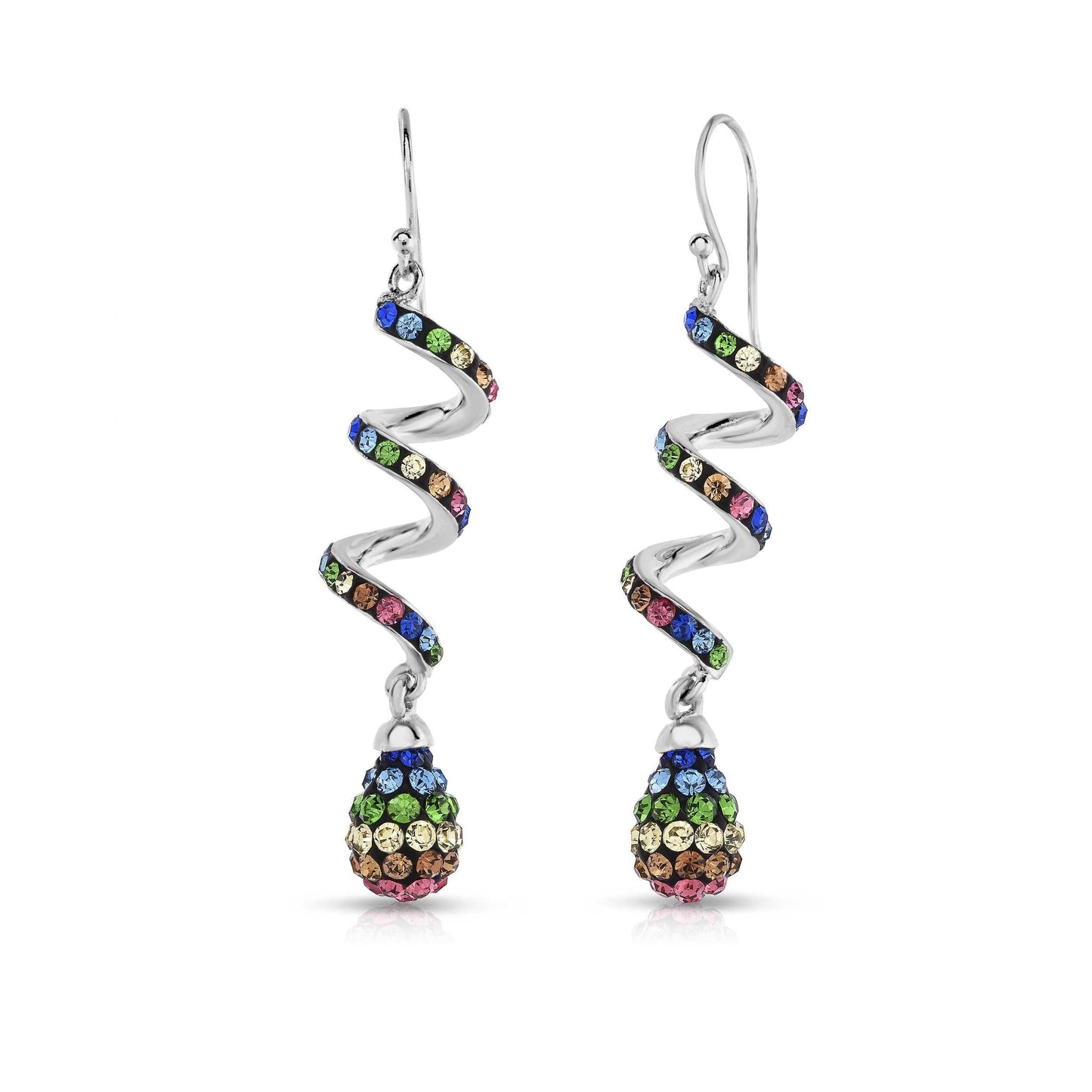 Multi Color Spiral Crystal Drop Earrings