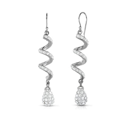 White Spiral Crystal Drop Earrings