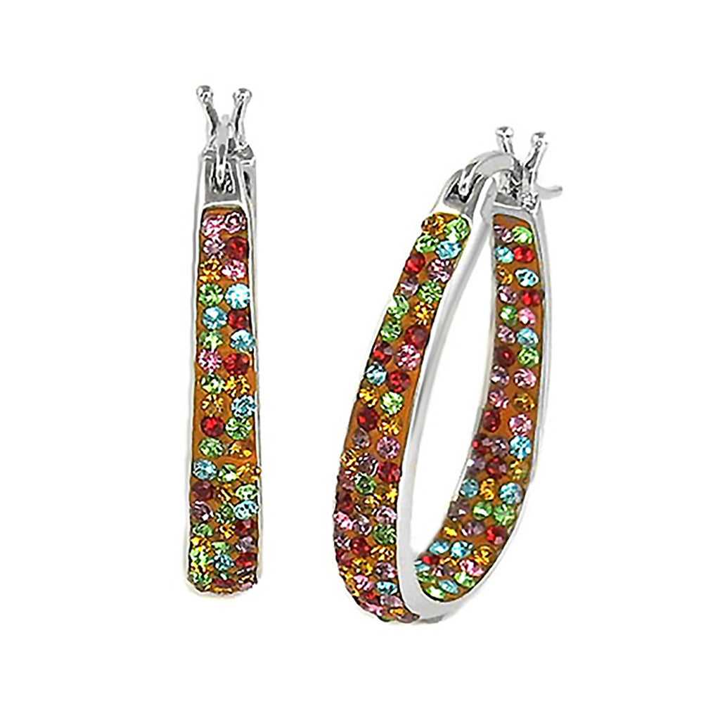 18K White Gold Plated Assorted Color Graduated Crystal Hoop Earring