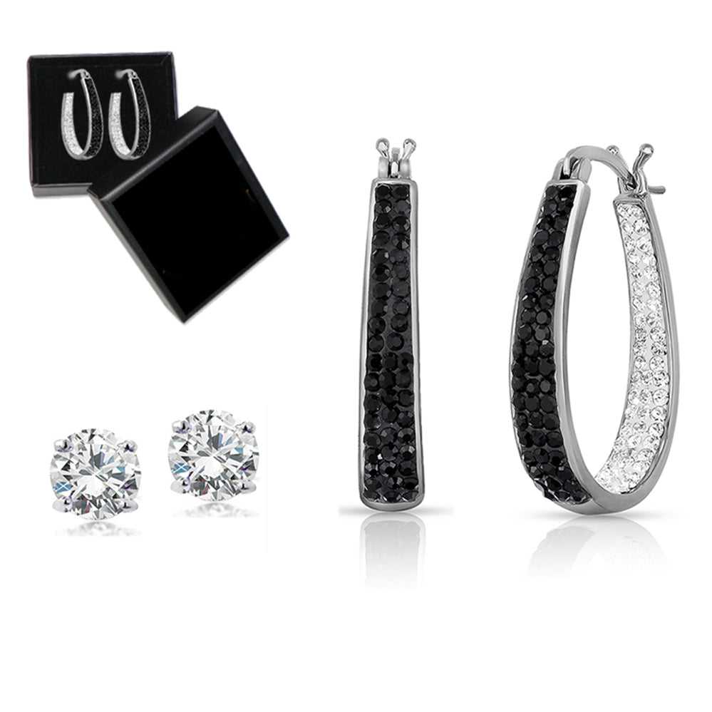 Black And White Inside Out Swarovski Crystal Hoop and Stud Set Made With Swarovski Elements