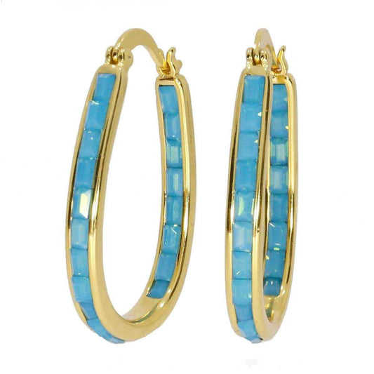 18K Gold Plated Light Blue Crystal Hoop Earrings