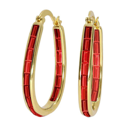 18K Gold Plated Created Ruby Emerald Cut Gemstone Hoop Earrings