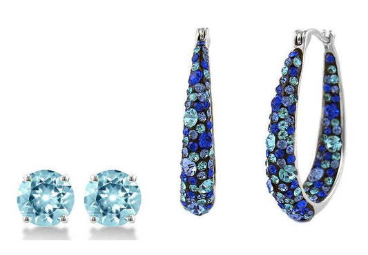 Ocean Blue Swarovski Elements Crystal Hoop Earrings With Blue Crystal Studs