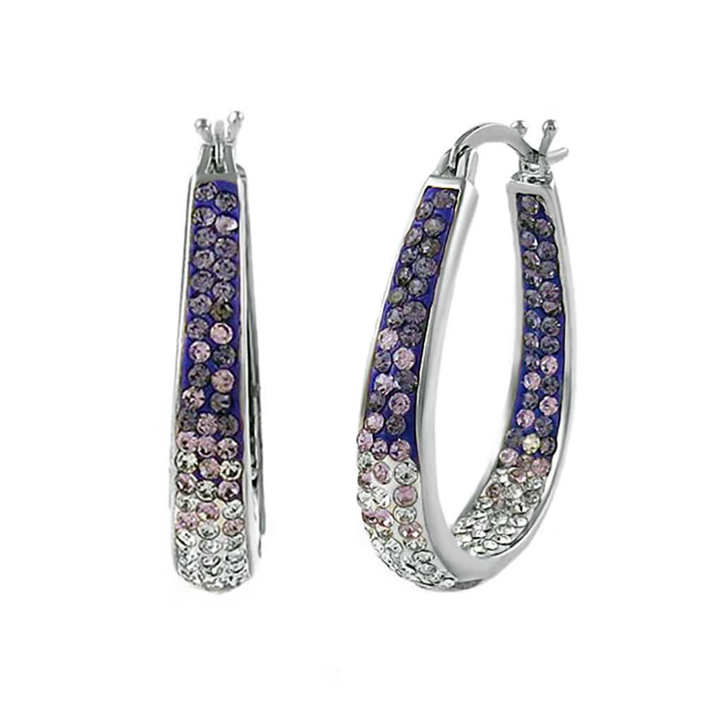 18kt White Gold Plated Graduated Amethyst Ombre Crystal Hoop Earring