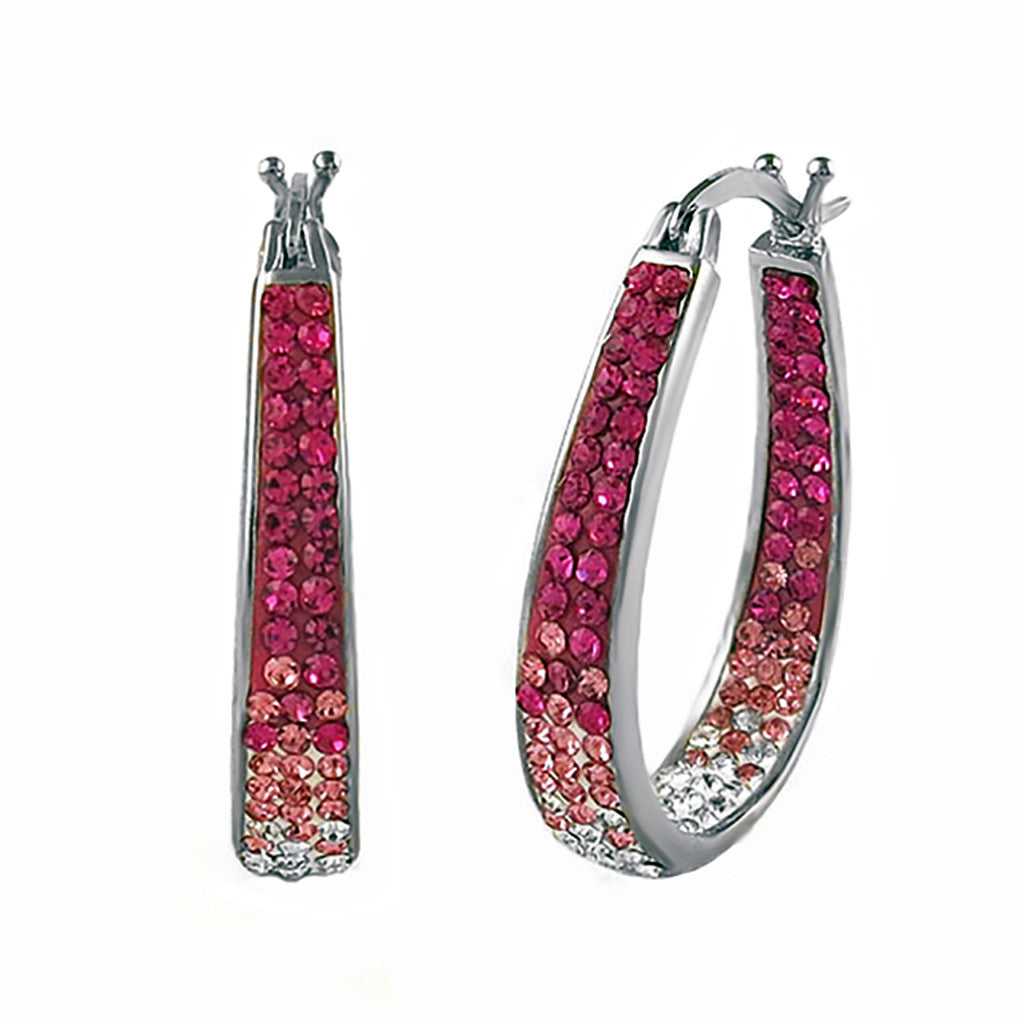 18kt White Gold Plated Graduated Pink Ombre Crystal Hoop Earring
