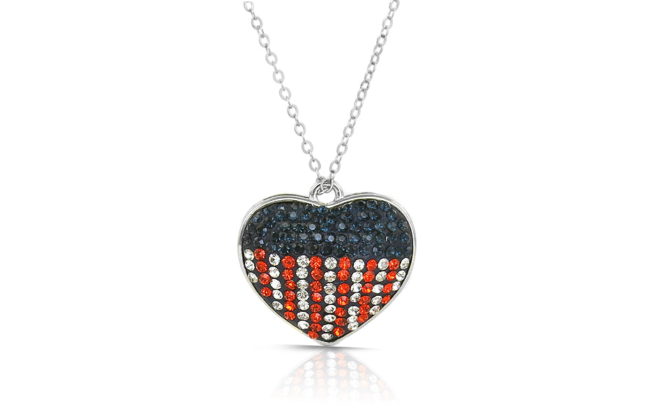American Flag Crystal Heart Necklace