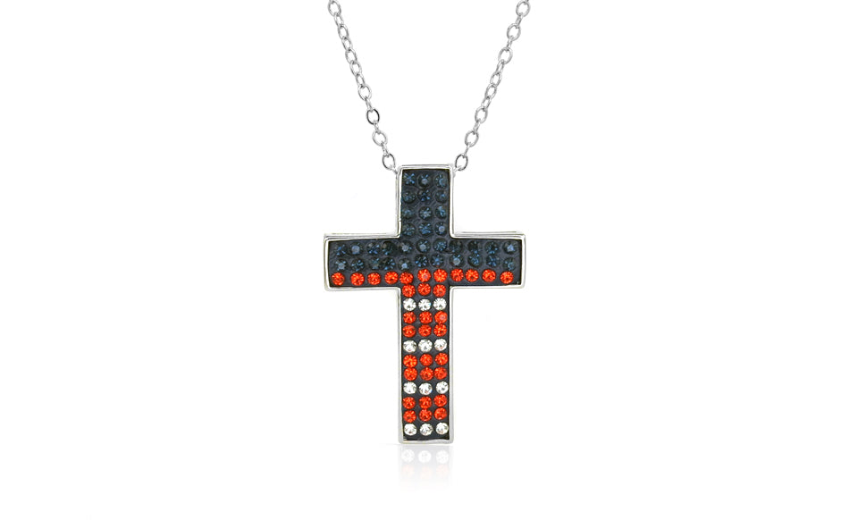 American Flag Crystal Cross Necklace