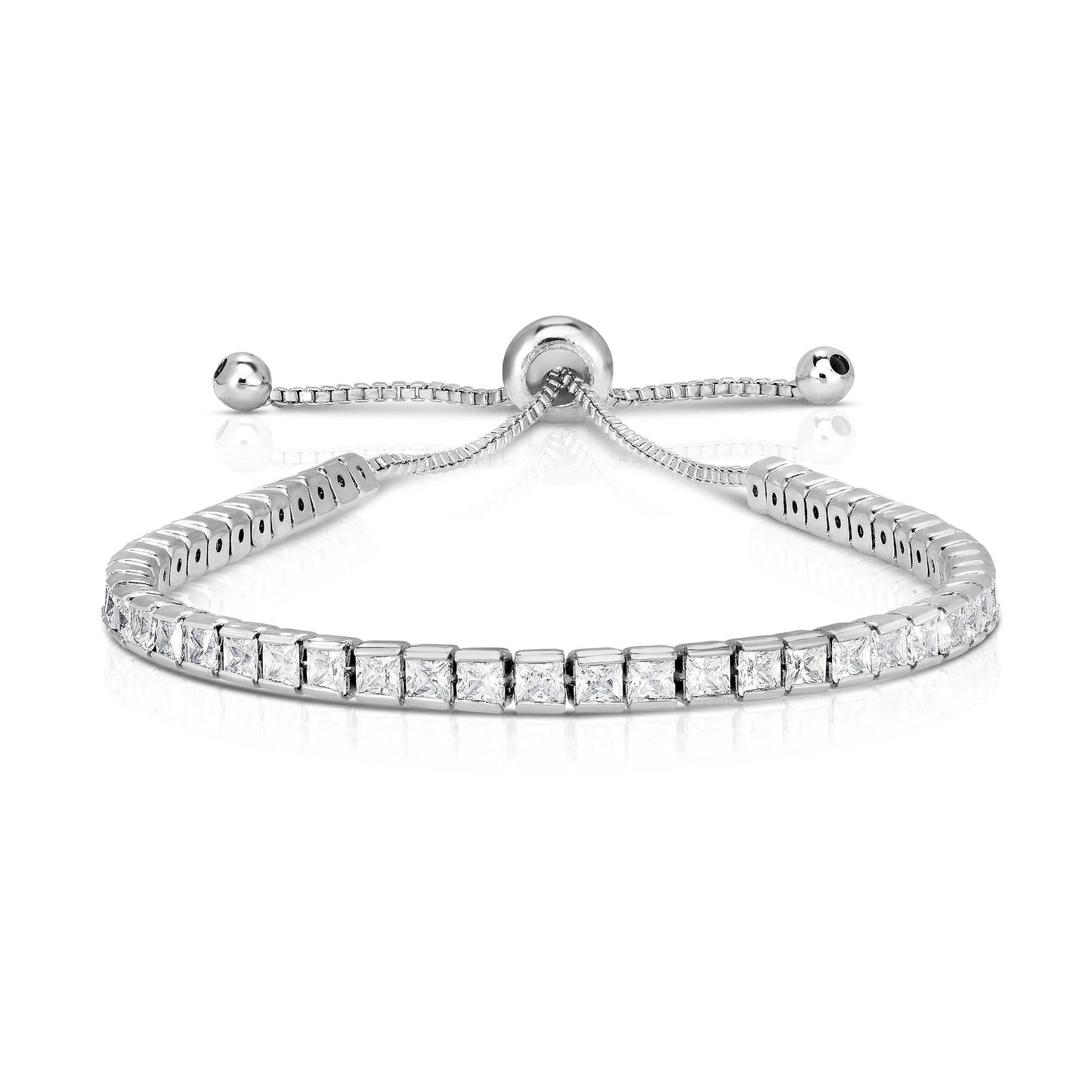 Silver Adjustable Princess-Cut Tennis Bracelet Made with Swarovski Elements
