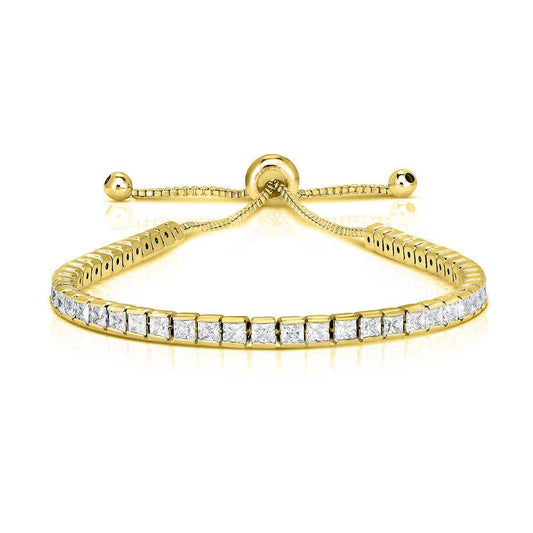 Gold Adjustable Princess-Cut Tennis Bracelet Made with Swarovski Elements