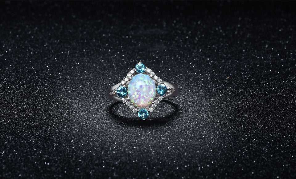 White Fire Opal And Aquamarine Ring