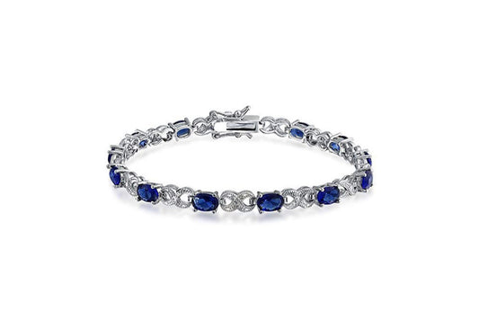 Genuine Sapphire Gemstone and Diamond Accent Tennis Bracelet