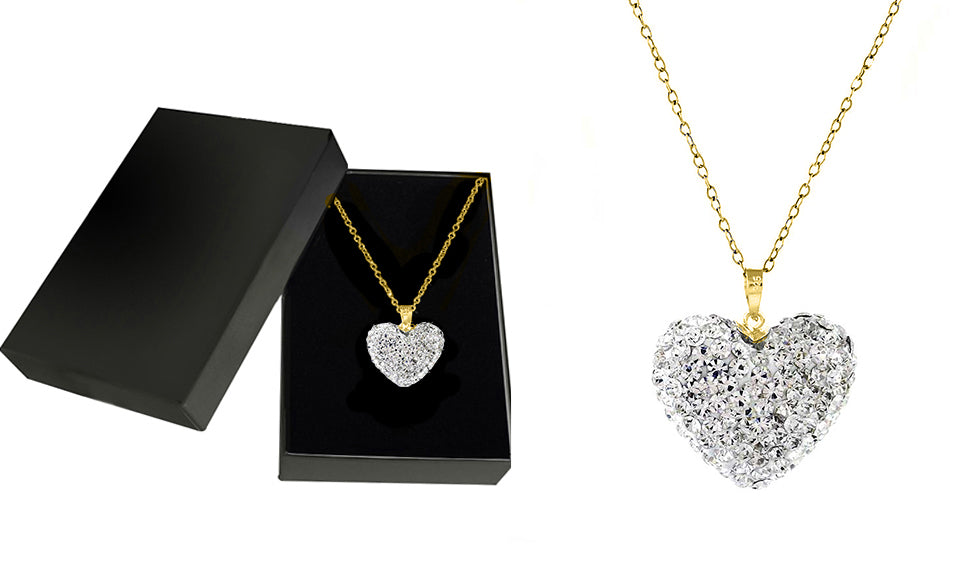 Gold Plated Sterling Silver Crystal Studded Heart Necklace In Box