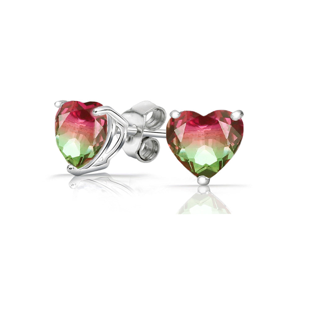 Heart Cut Watermelon Tourmaline Stud Earrings