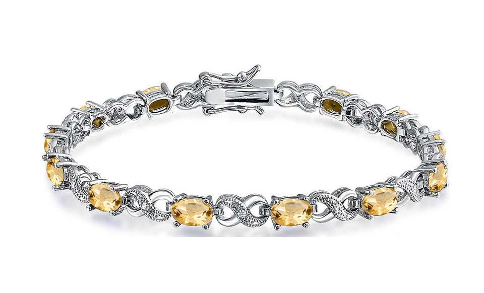 Genuine Citrine Gemstone And Diamond Accent Infinity Bracelet