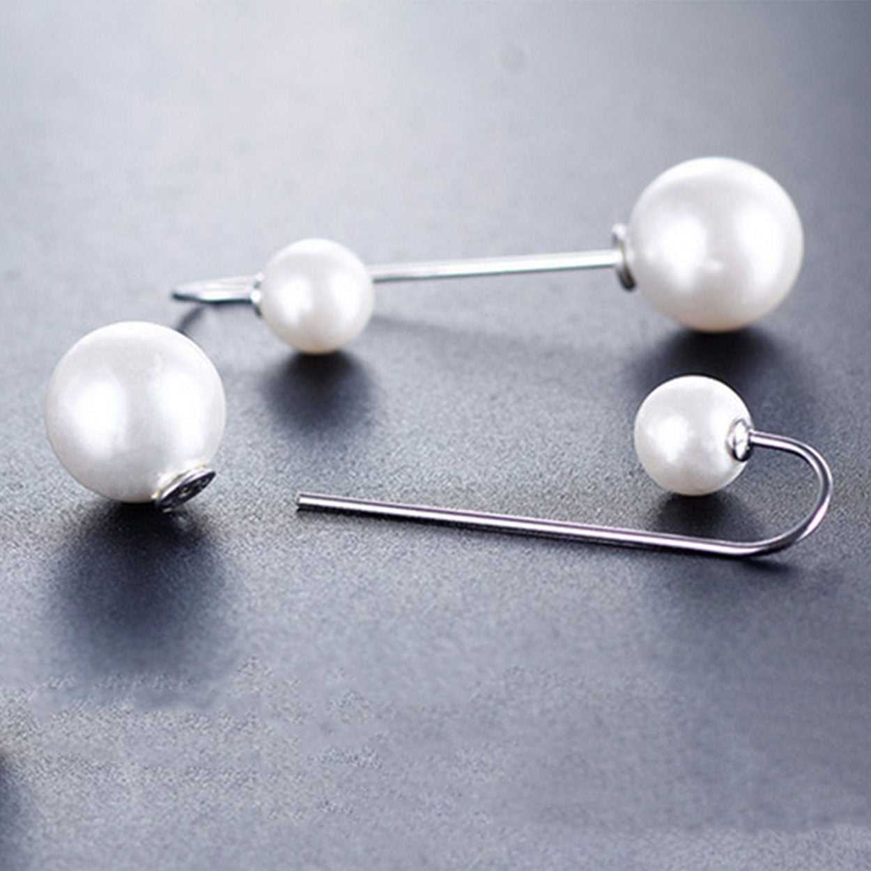 Double Pearl White Threader Earrings