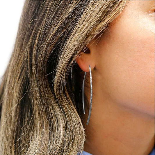 Silver Italian Sterling Silver Threader Bar Drop Earrings On Ear