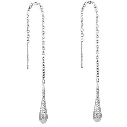 Silver Italian Sterling Silver Diamond Cut Threader Teardrop Earrings
