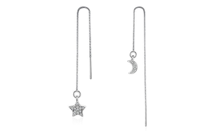 Sterling Silver Star And Moon Threader Earrings