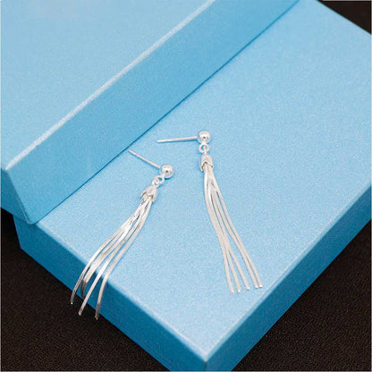 Silver Italian Sterling Silver Tassel Drop Chandelier Earrings On Box Display