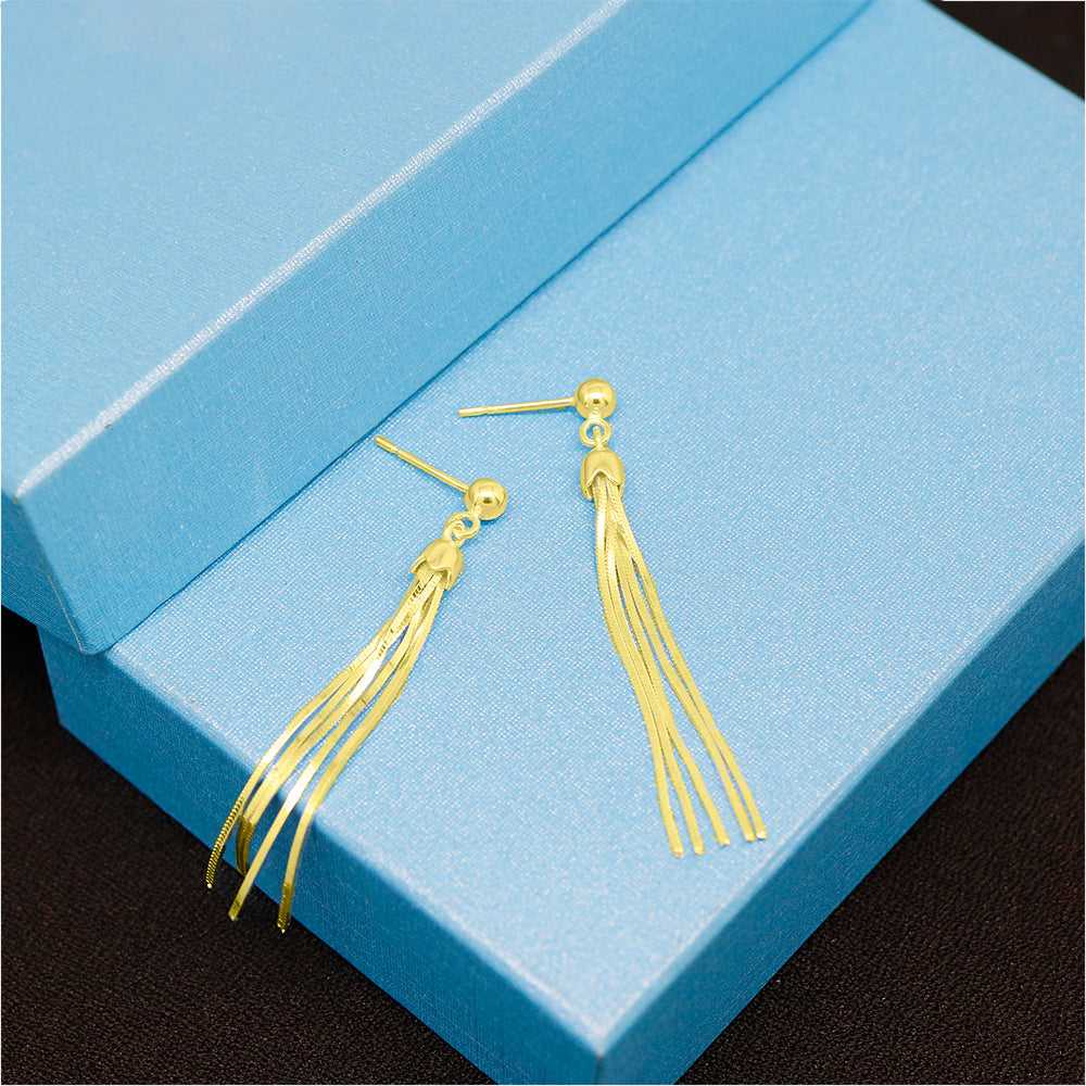 Gold Italian Sterling Silver Tassel Drop Chandelier Earrings On Box Display