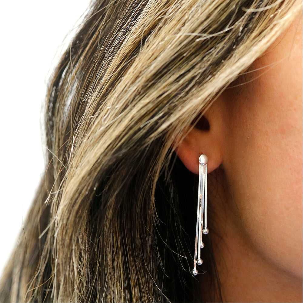 Silver Italian Sterling Silver Asymmetrical Drop Earrings On Ear