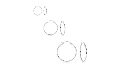 Set of 3 Silver Sterling Silver 15mm, 25mm, and 35mm Classic Hoop Earrings