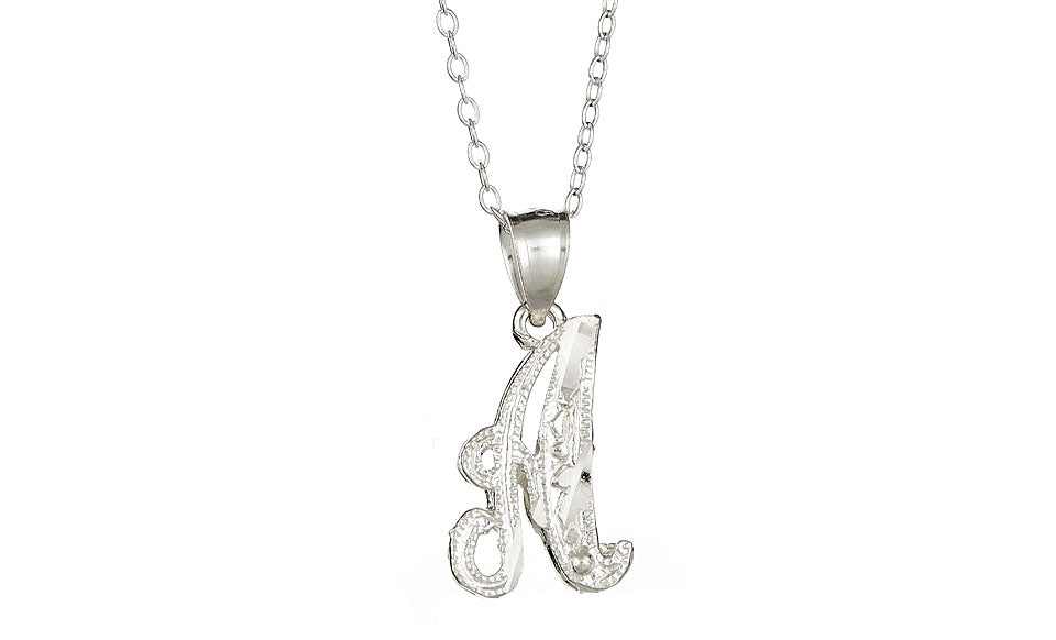 Letter A Sterling Silver Diamond Cut Initial Necklace