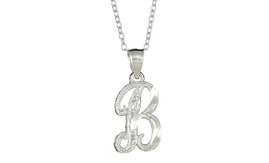 Letter B Sterling Silver Diamond Cut Initial Necklace
