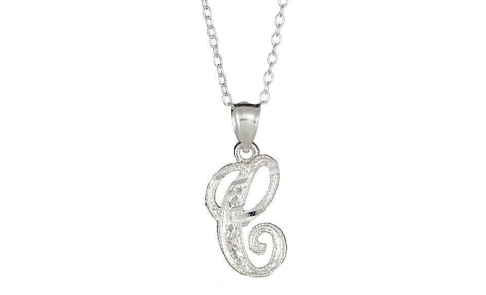 Letter C Sterling Silver Diamond Cut Initial Necklace