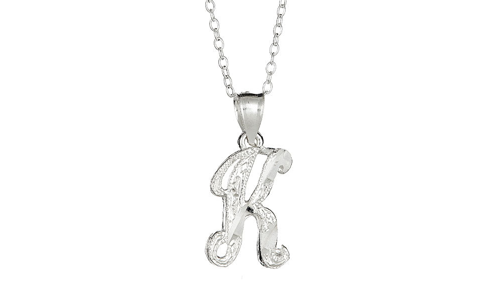 Letter K Sterling Silver Diamond Cut Initial Necklace