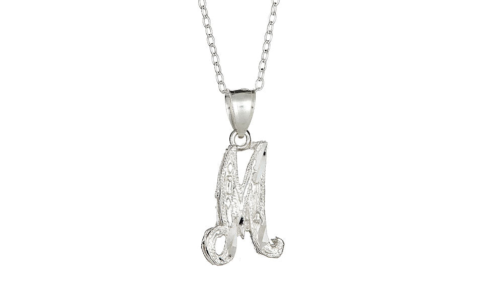 Letter M Sterling Silver Diamond Cut Initial Necklace