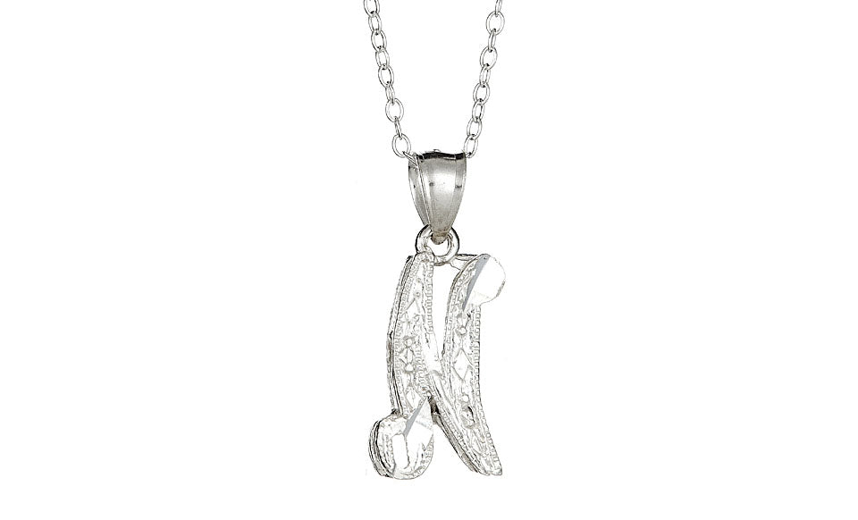 Letter N Sterling Silver Diamond Cut Initial Necklace