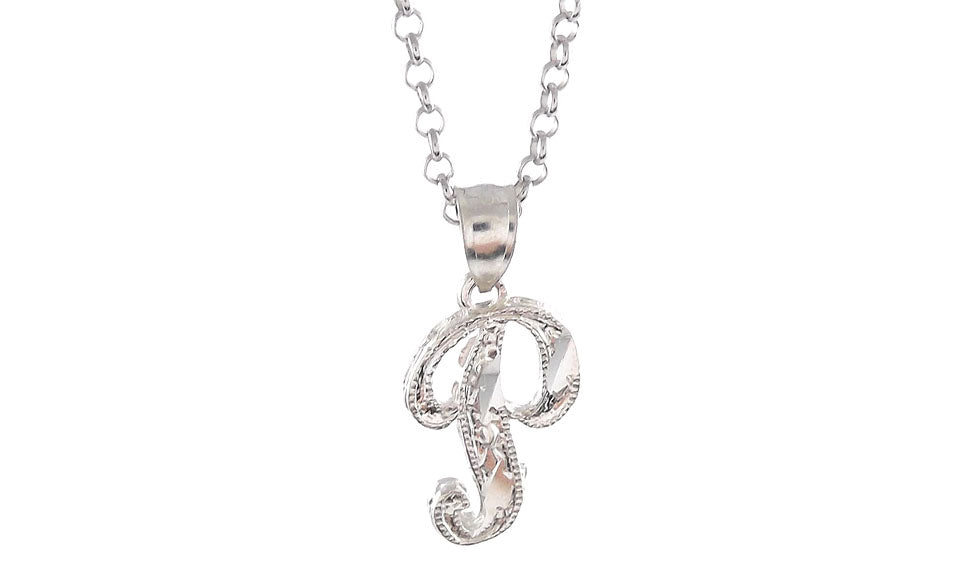 Letter P Sterling Silver Diamond Cut Initial Necklace