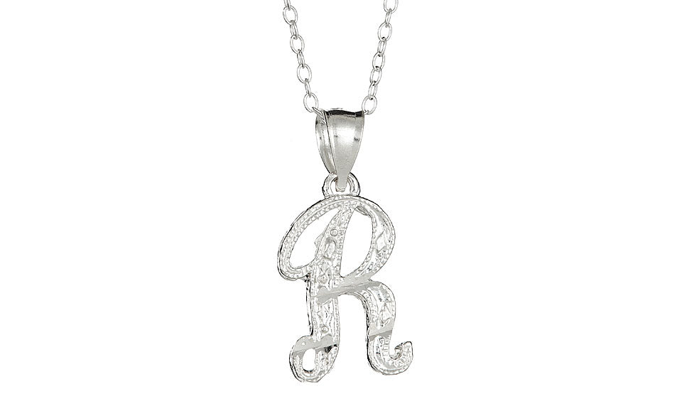 Letter R Sterling Silver Diamond Cut Initial Necklace