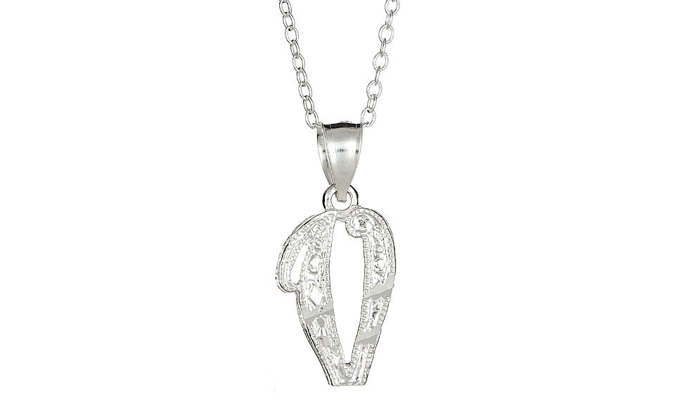 Letter V Sterling Silver Diamond Cut Initial Necklace