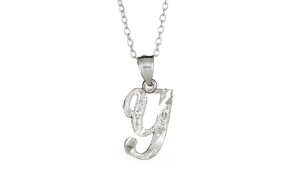 Letter Y Sterling Silver Diamond Cut Initial Necklace